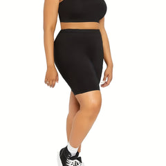 Sporty Shorts Women's Plus Solid High Rise Biker Shorts