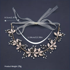Leaf Charm Hair Band Rhinestone & Faux Pearl Decor Headband Bridal
