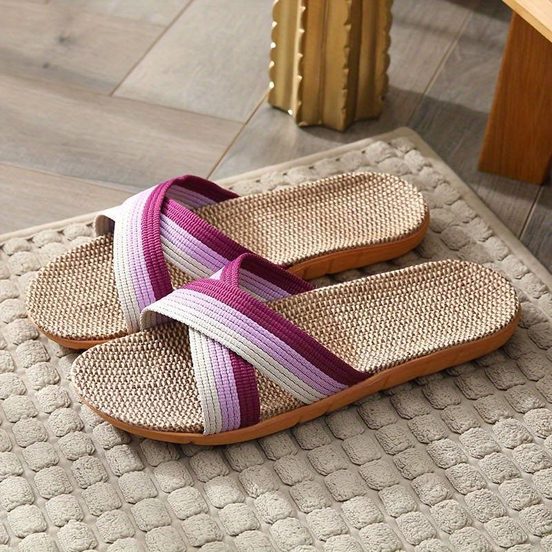 Women's Cross Strap Flat Slides Casual Slip On Beach Shoes