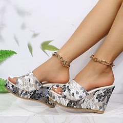 Floral Print Wedge Slippers Open Toe Sandals