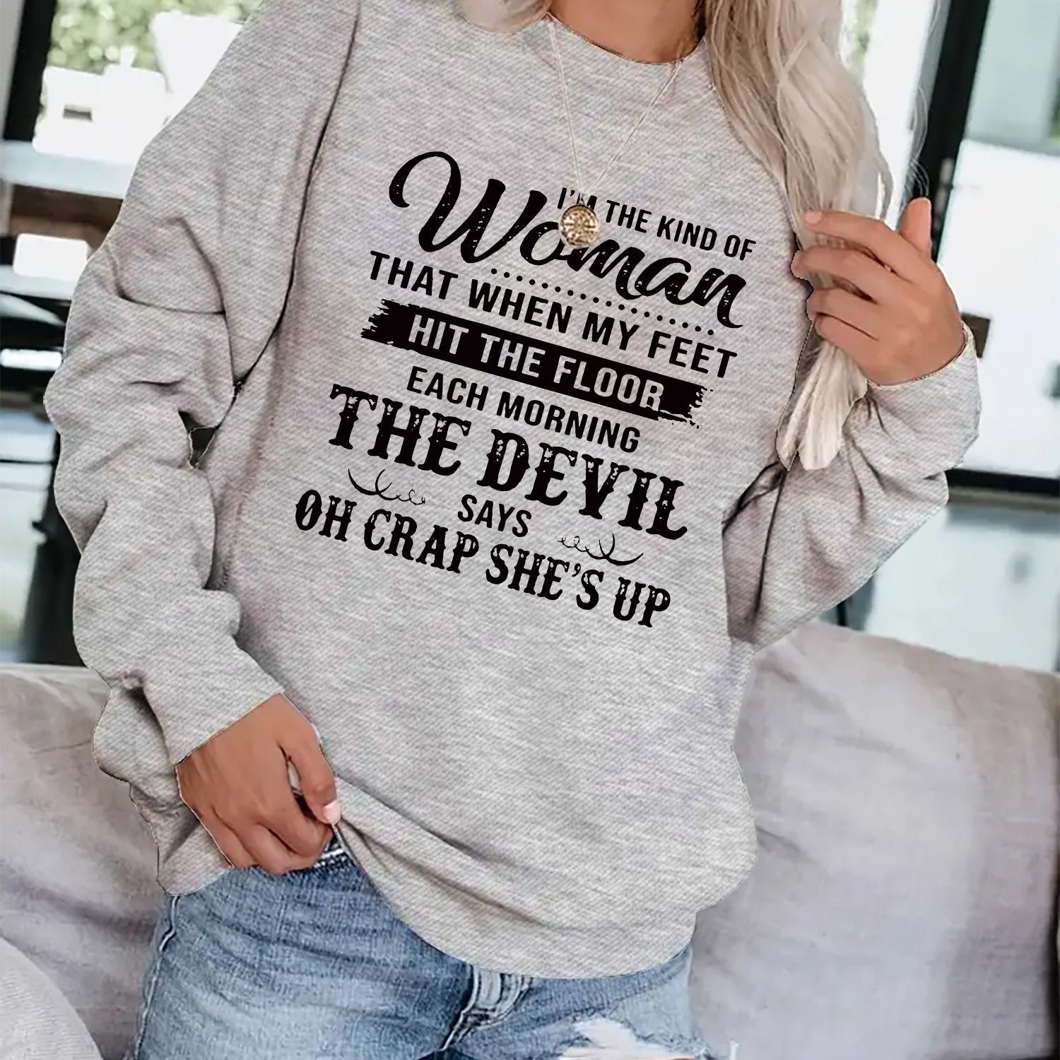 Letter Print Crew Neck Sweatshirt for Women