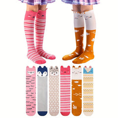Girl's Animal Pattern Striped Knee High Socks Cotton Blend Long Stockings
