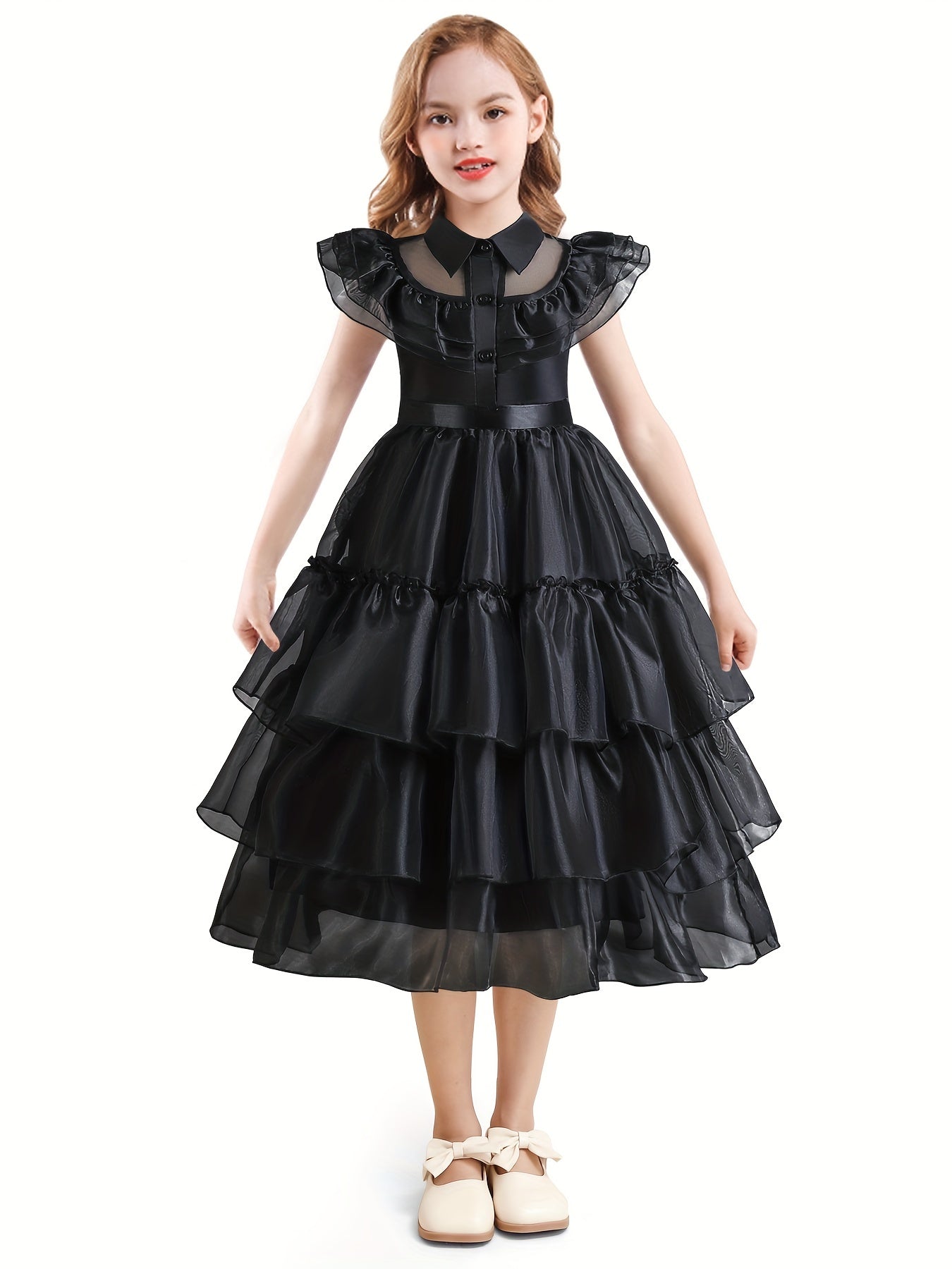 Girls Halloween Party Sleeveless Dress with Ruffled Trim