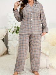 Plaid Pajama Set Long Sleeve Button Up Shirt & Pants