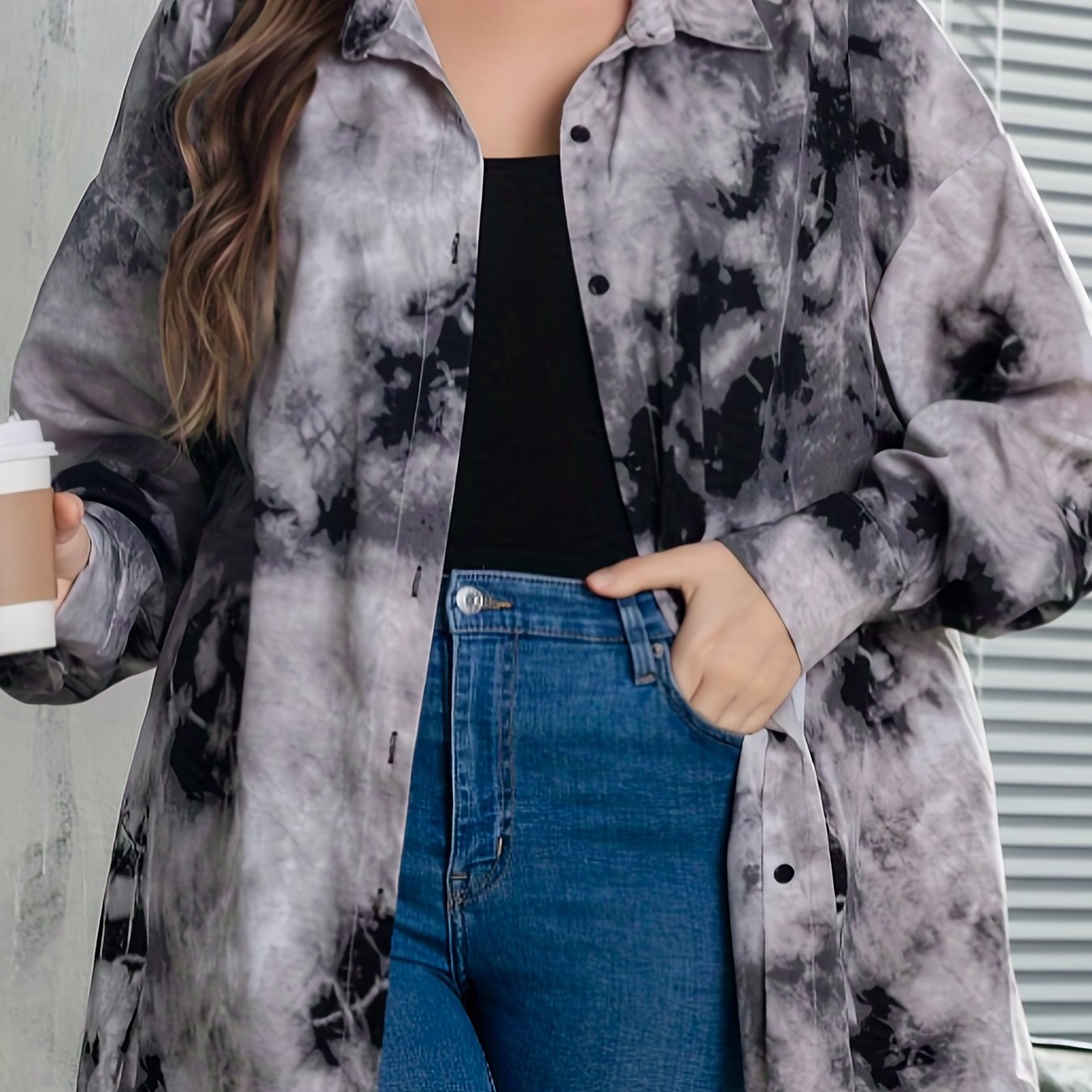 Tie Dye Long Sleeve Button Up Blouse