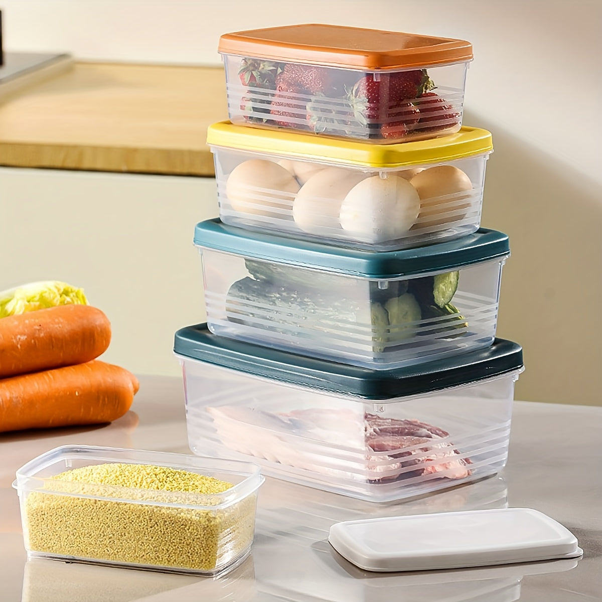5pcs Stackable Food Containers With Lid - Transparent Plastic Pantry Storage