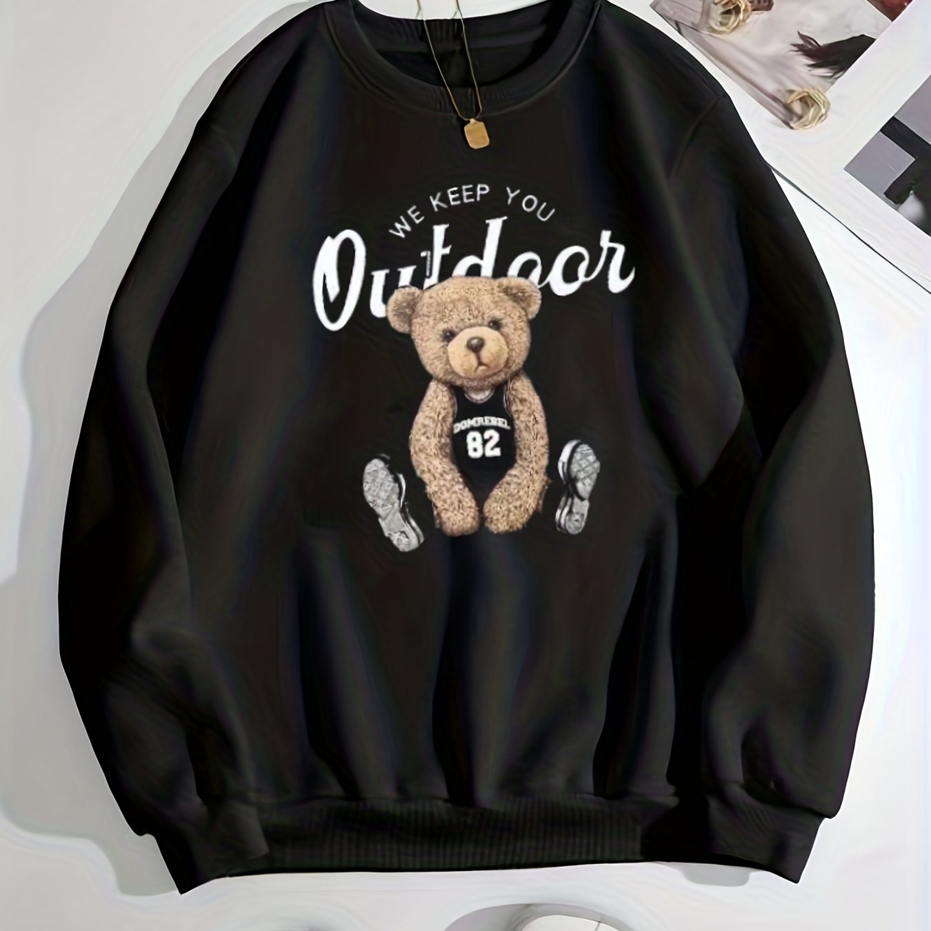 Toy Bear Print Pullover Sweatshirt for Women