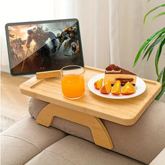 Non Slip Wooden Sofa Tray with Rotating Phone Holder - Armrest Table