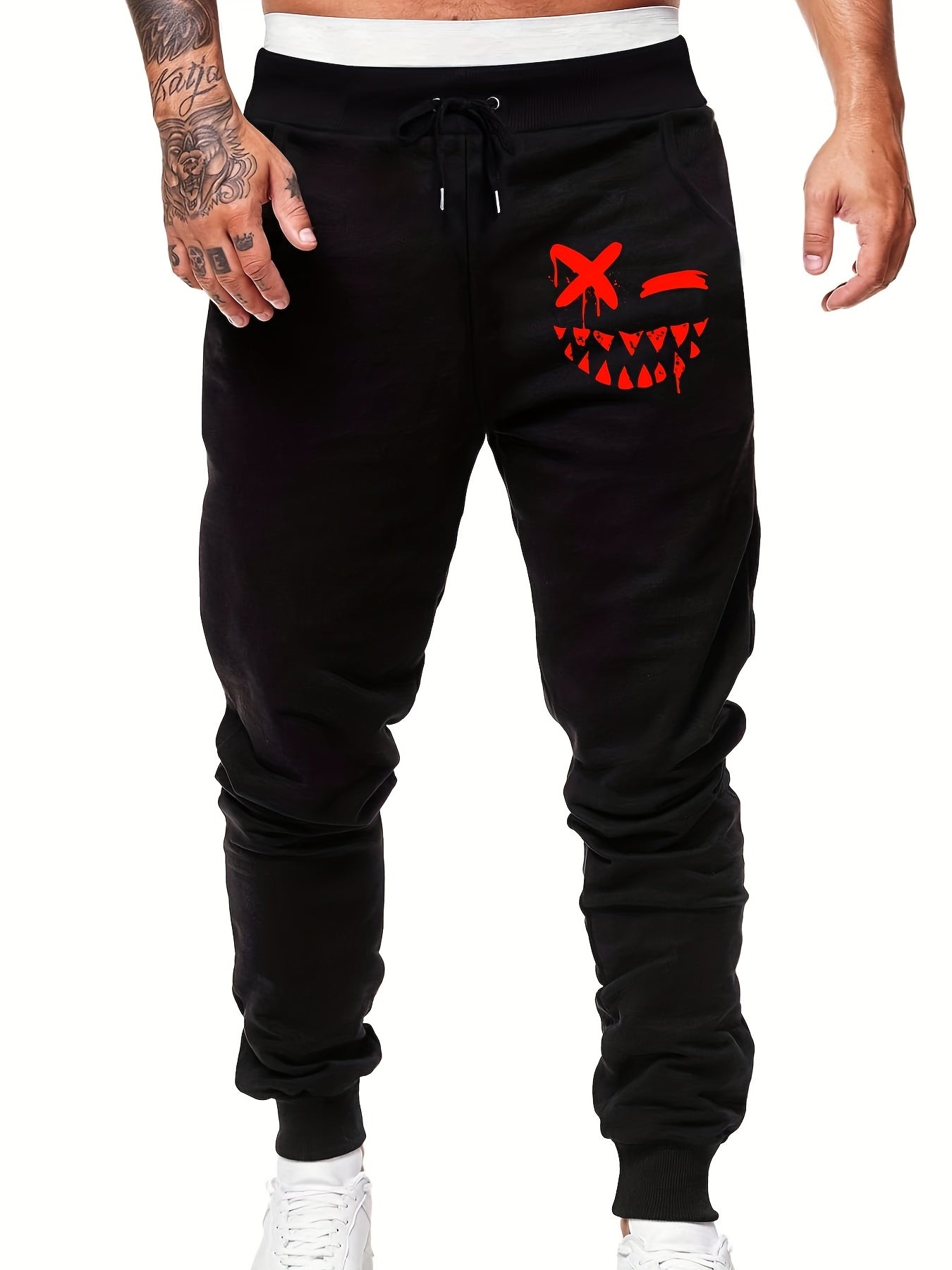 Evil Smile Men's Drawstring Sweatpants, Casual Jogger Pants