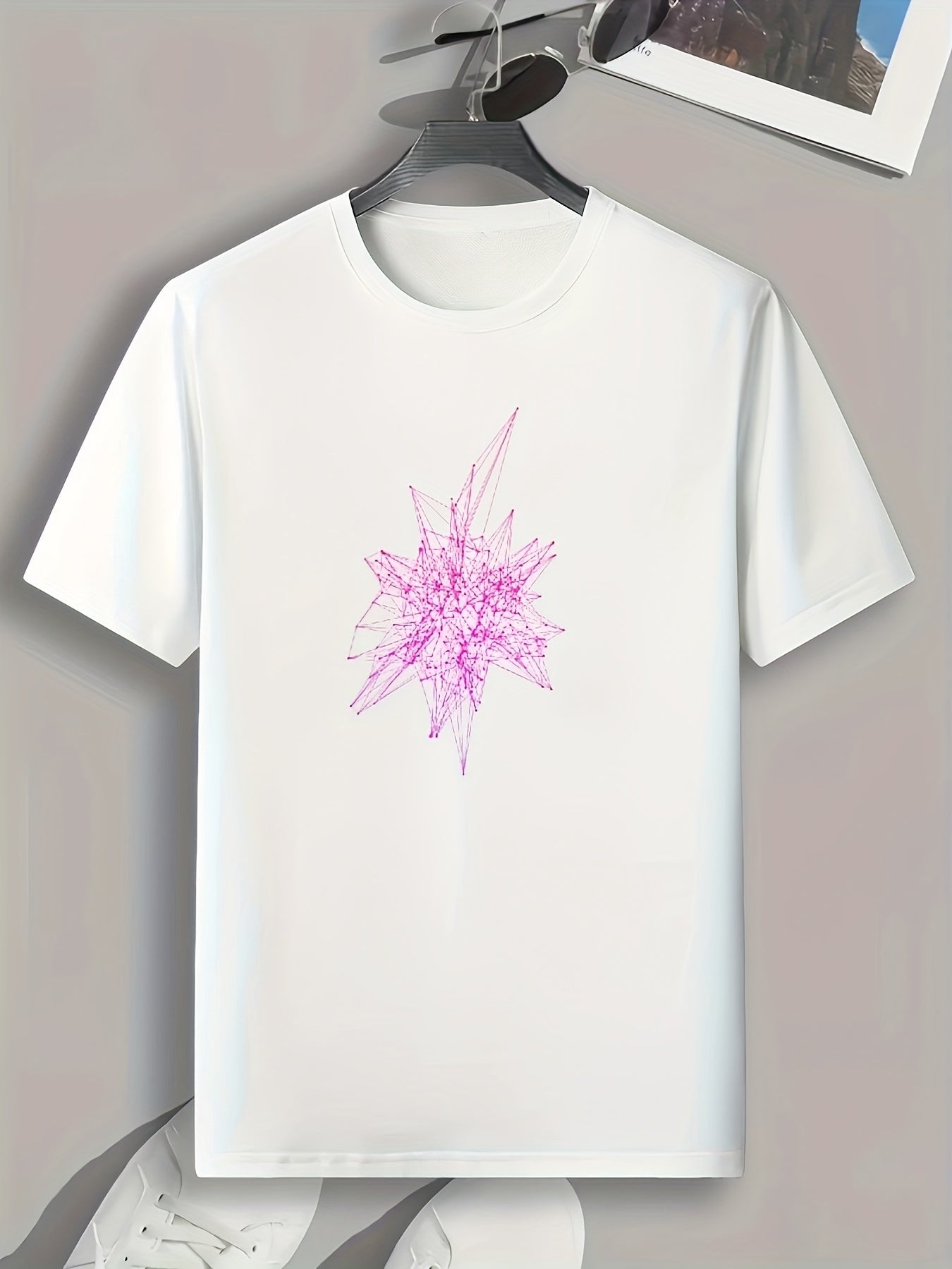 Geometric Print Men's Comfy T-shirt for Outdoor Summer