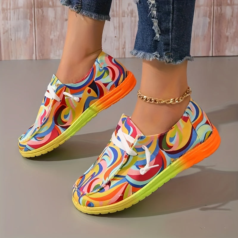 Women's Geometric Graphic Boat Shoes Lace Up Flat Casual Walking Shoes