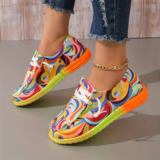 Women's Geometric Graphic Boat Shoes Lace Up Flat Casual Walking Shoes