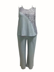 Colorblock Leopard Print Tank Top & Pants Pajama Set