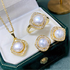 4pcs Girls Faux Pearl Pendant Necklace & Ring & Earrings Jewelry Set