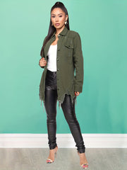 Women's Long Sleeve Distressed Denim Coats