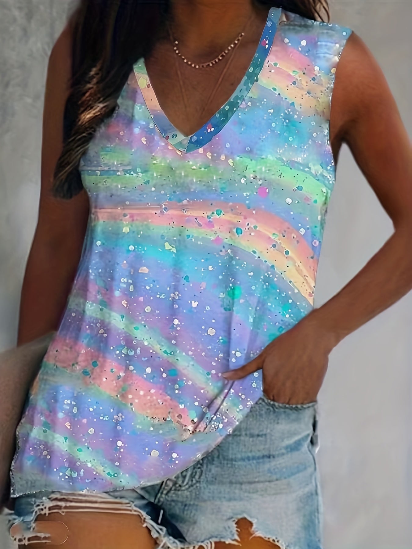 Casual V Neck Tank Top Sleeveless Summer Women's Clothing
