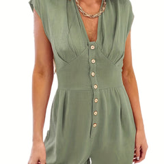 V Neck Romper Jumpsuit Cap Sleeve