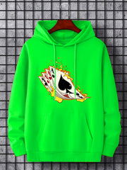 Poker On Fire Print Hoodie Men's Graphic Pullover Hooded Sweatshirt