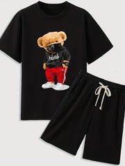 Boy's Street Style 2pcs T shirt & Shorts Set Hoodie Bear Pattern Kid's Clothes