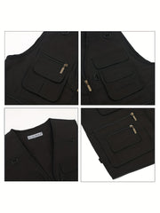 Men's Poplin Outdoors Travel Sports Pockets Utility Work Fishing Cargo Vest