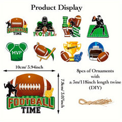 8pcs American Football Rugby Ornaments with Twine for Home Party Decor