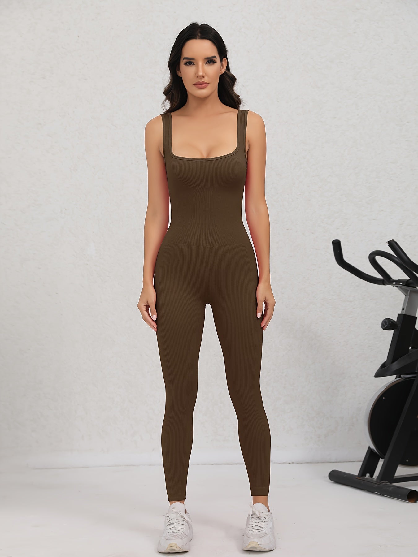Women's Yoga Ribbed Bodysuit Sleeveless Jumpsuit