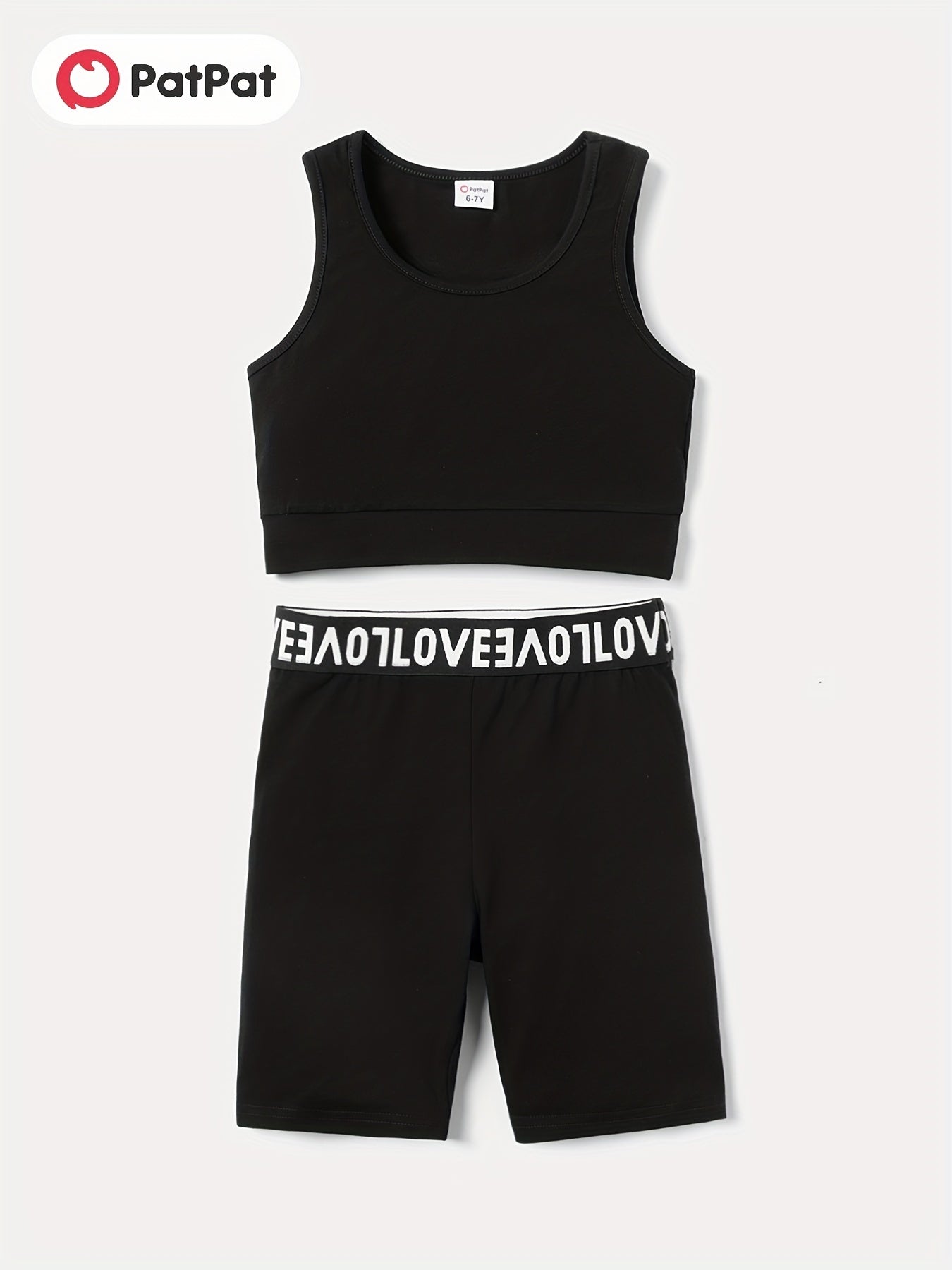 Kids 2pcs Cotton Tank Top & Webbing Shorts Set