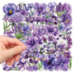50pcs JJIJIAN Purple Romantic 2D Flower Stickers Vintage PET Stickers