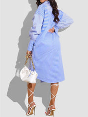 Striped Long-sleeved Maxi Dress Women's Casual Elegant Dress