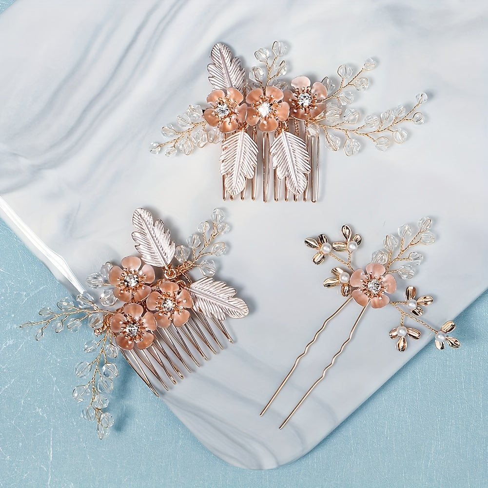 Bridal Crystal Flower Hair Comb Set