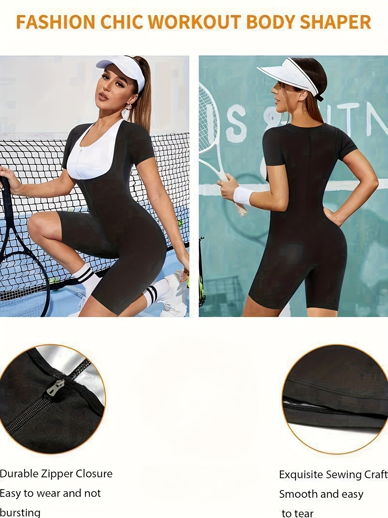 Short Sleeve Zipper Sports Shaping Bodysuit Women Sauna Sweat Fitness