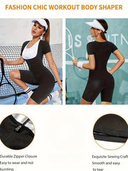 Short Sleeve Zipper Sports Shaping Bodysuit Women Sauna Sweat Fitness