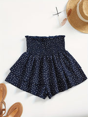 Polka Dot Layered Shorts Ruffle Trim Shirred Waist Shorts