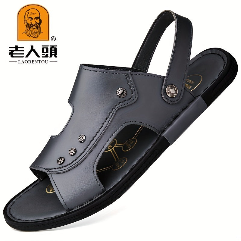 LAORENTOU Men's Leather Non Slip Sandals For Beach