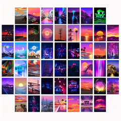 50pcs Neon City Night Postcard Wall Collage Kit for Japan Scenery Photo Decor