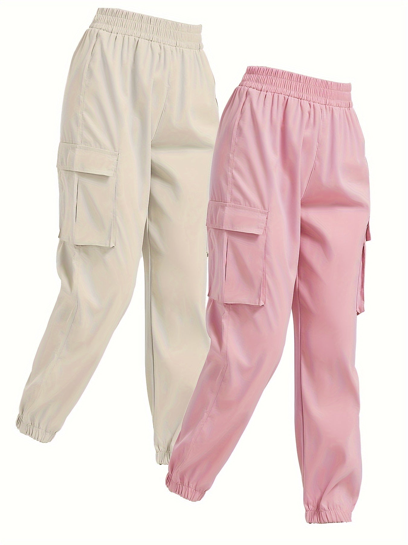 2pcs Casual Sweatpants Elastic Waist Jogger Cargo Pants for Women