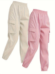 2pcs Casual Sweatpants Elastic Waist Jogger Cargo Pants for Women