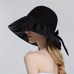 Women Bowknot Beach Sun Hat Wide Brim Visor Hat