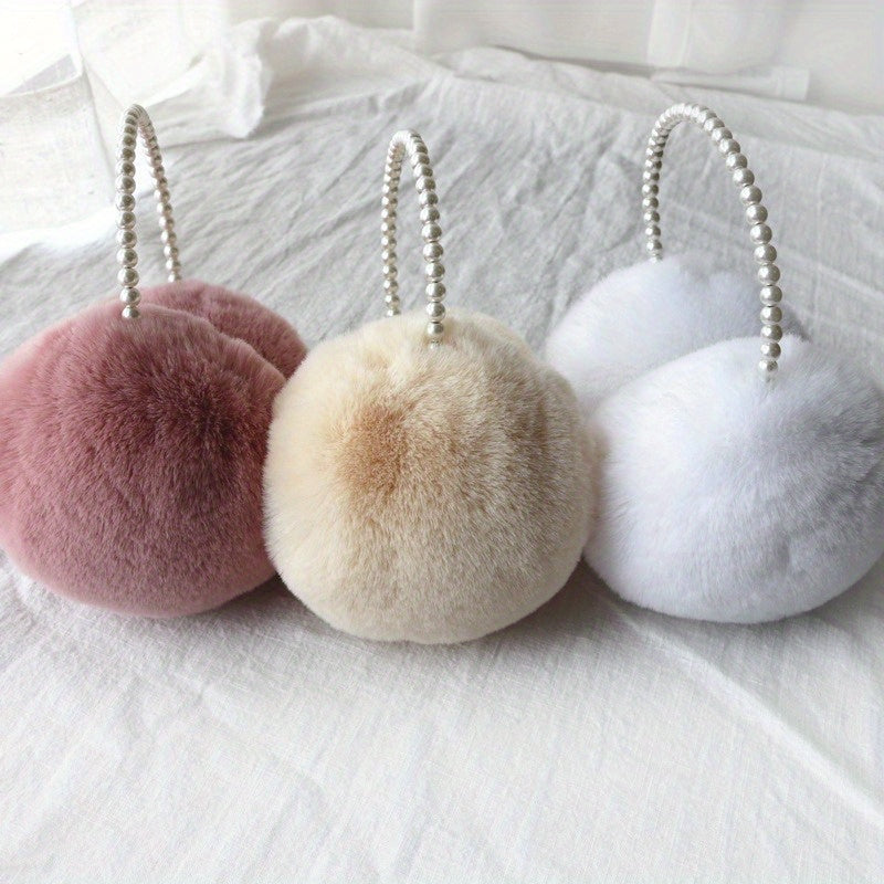 Plush Faux Rabbit Fur Earmuffs Soft Warm Ear Covers for Men & Women Pink Beige