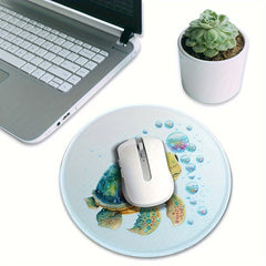 Sea Turtle Bubbles Mouse Pad Non Slip Rubber Base Round Mouse Mat L