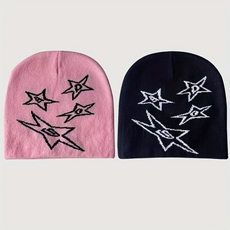 Warm Knit Beanie Hat with Star Pattern
