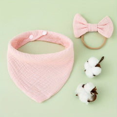 2pcs Set Bow Headband & Bandana Bib Newborn Soft Cotton Headband