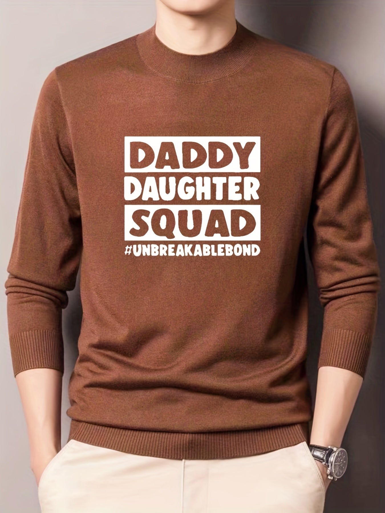 Dad Daughter Print Knit Sweater Warm Crew Neck Pullover for Fall Winter