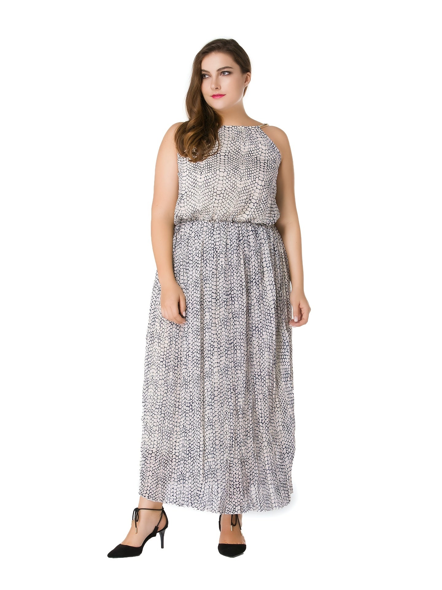 Sleeveless Snakeskin Print Maxi Dress Women's Plus Sexy Long Dress