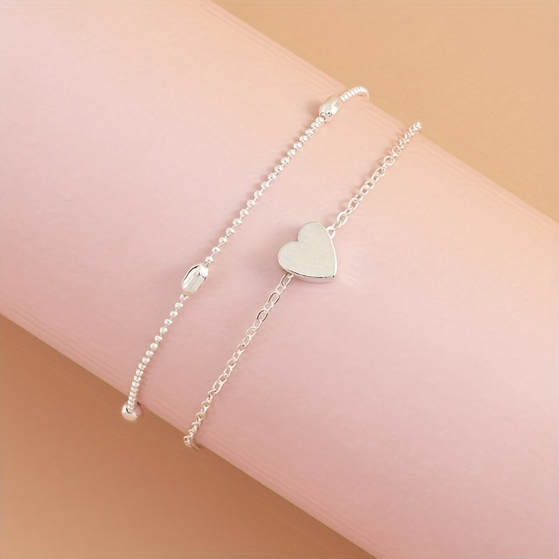 Double Layer Alloy Anklet Heart Decor Fashion Jewelry for Women Girls