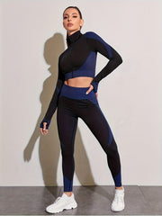 Zipper Yoga Top & Running Leggings Set for Women