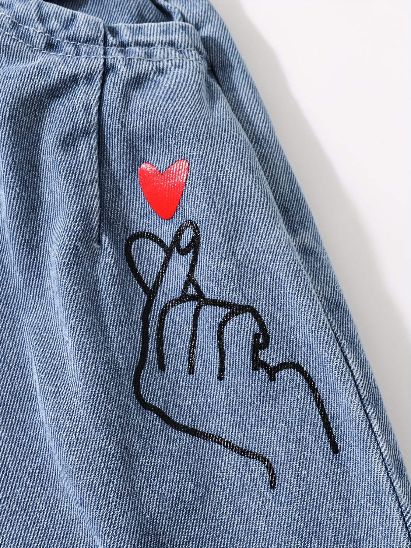 Toddler Girls Heart Graphic Casual Denim Pants Trousers