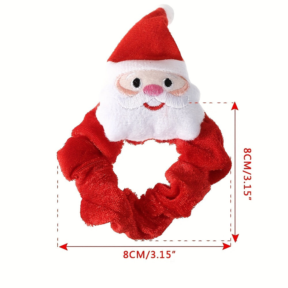 3pcs Christmas Cartoon Hair Ties Set Santa & Elk & Tree Charm Elastic Headbands