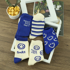 5 Pairs Men's Smiling Face Pattern Crew Socks Breathable Street Style