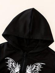 Teen Girl's Butterfly Print Zip Up Hoodie Sweatshirt